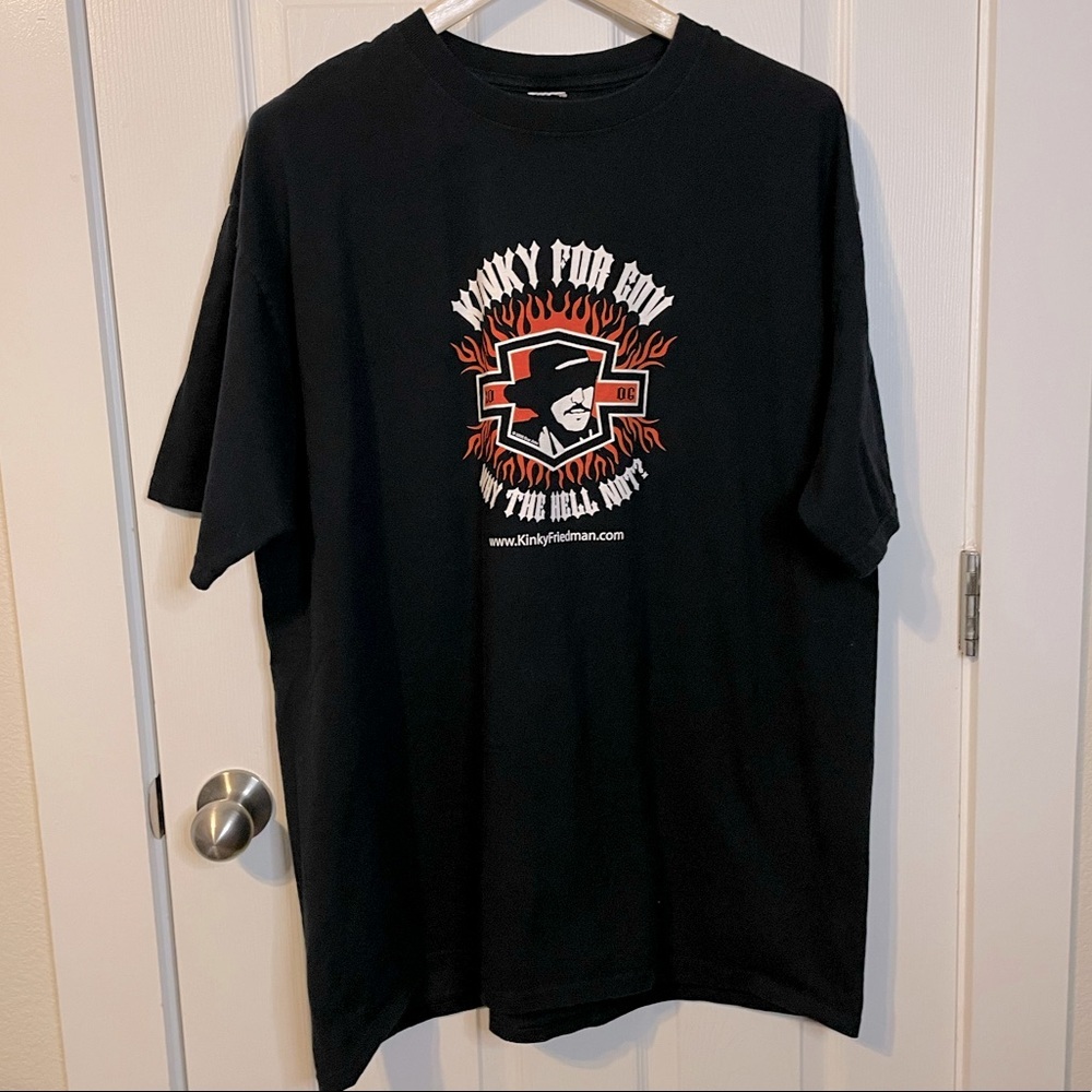 2006 Kinky Friedman ‘Kinky for Gov’ black graphic TX campaign tee sz 3XL (?)